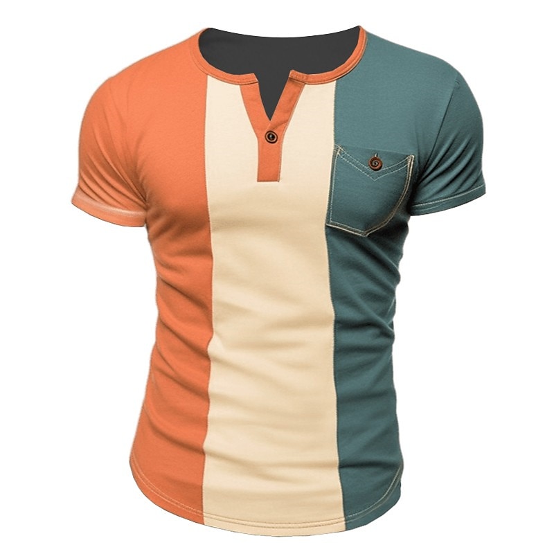 Men's Button T Shirt T Shirt Henley Shirt Tee Top Short Sleeves Henley Summer Color Block Fashion Designer Basic Vacation Street Going out Pink Blue Orange Top Tee for Men 2025 - $21.99 –P2