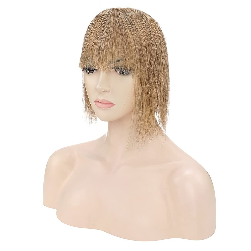 100% Human Hair Extensions 120% Density Silk Base Top Hairpiece Clip In On Hair Topper With Bangs For Women Hand-made Top Hair Piece Middle Part With Thinning Hair #27 Dark Blonde 2025 - $156.99 –P5