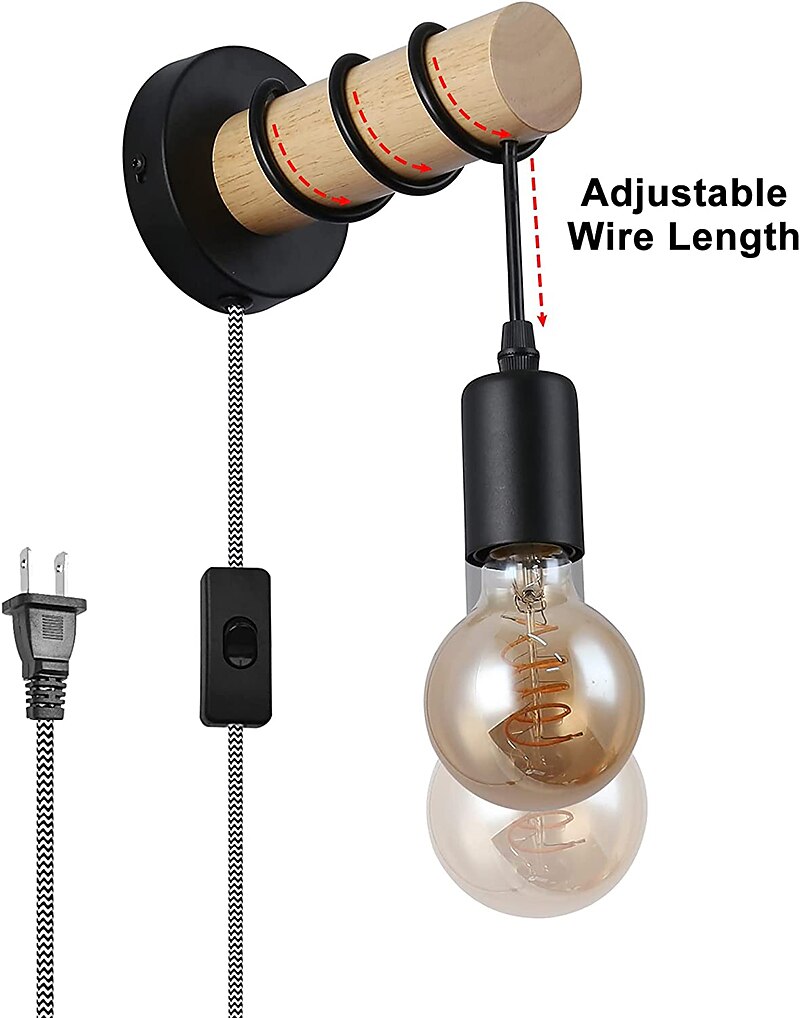 Lampade Da Parete Simpatiche Creative Vintage Tradizionali Classiche Applique Da Parete Per Interni Sala Da Pranzo Negozi Caffè Lampade Da Parete In Legno Con Spina Us del 2025 a $16.49 –P1