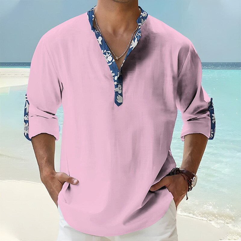 Herr Blommig Tropiska blommor Skjorta Hawaii skjorta Aloha skjorta Långärmad Skjorta Hög krage Mode Streetwear Designer Utomhus Gata Ledigt Svart Vit Rodnande Rosa S M L 2025 - $24.99 –P5