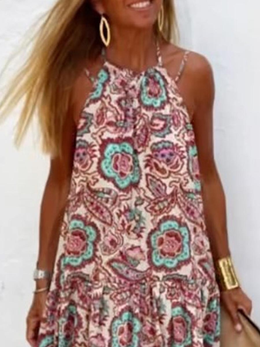 Dámské Maxi dlouhé šaty Volnočasové šaty Letní šaty Boho šaty Šaty s ohlávkou ke krku Čechy Módní Šik ven Venkovní Denní Dovolená Běžný Květinový Bez rukávů Krk ohlávky Rubínově červená Léto Jaro 2025 - $33.99 –P2