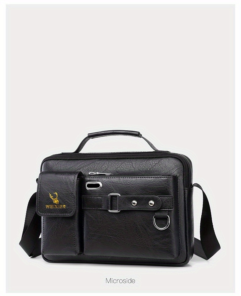 Men's Brown Faux Leather Messenger Bag with Multiple Pockets and Adjustable Strap - Stylish and Functional Crossbody Bag for Travel and Daily Use 2025 - $24.99 –P11