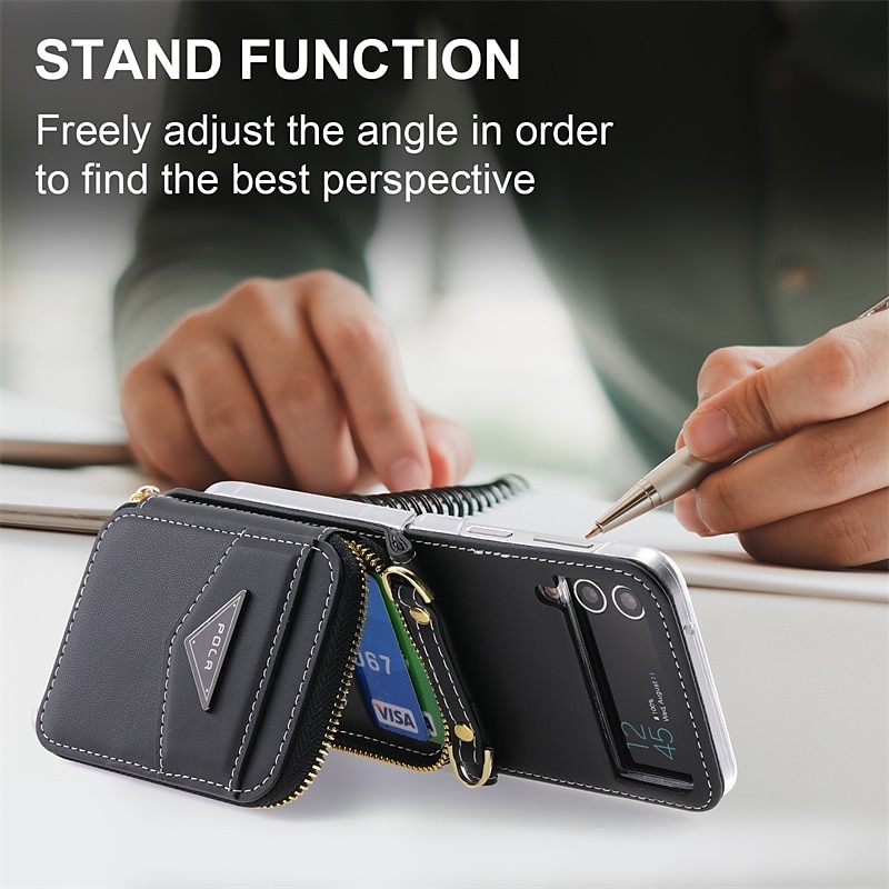Phone Case For Samsung Galaxy Z Flip 6 Z Flip 5 Z Flip 4 Z Flip 3 Wallet Case Portable Zipper Card Slot Solid Colored PC PU Leather 2025 - $25.99 –P12