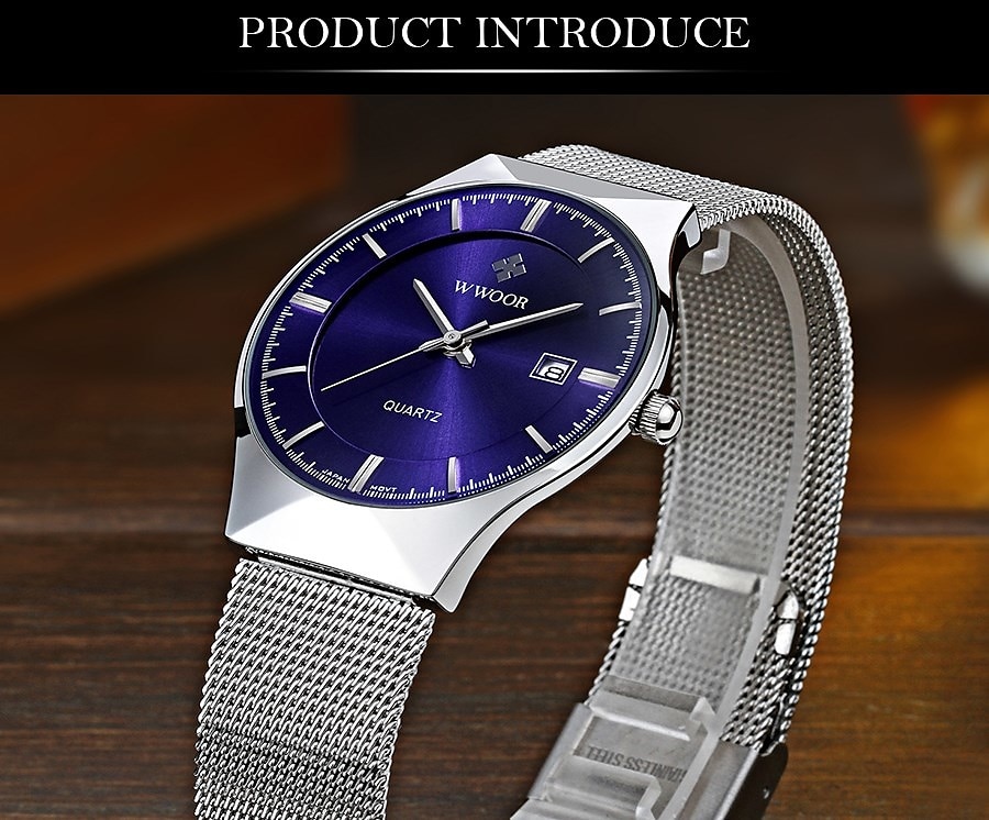 WWOOR Zakelijke Heren Luxe Horloges Mesh Band Ultra Dun Kwarts Heren Polshorloge Waterdicht Auto Datum Mannelijke Klok 2025 - $37.99 –P4