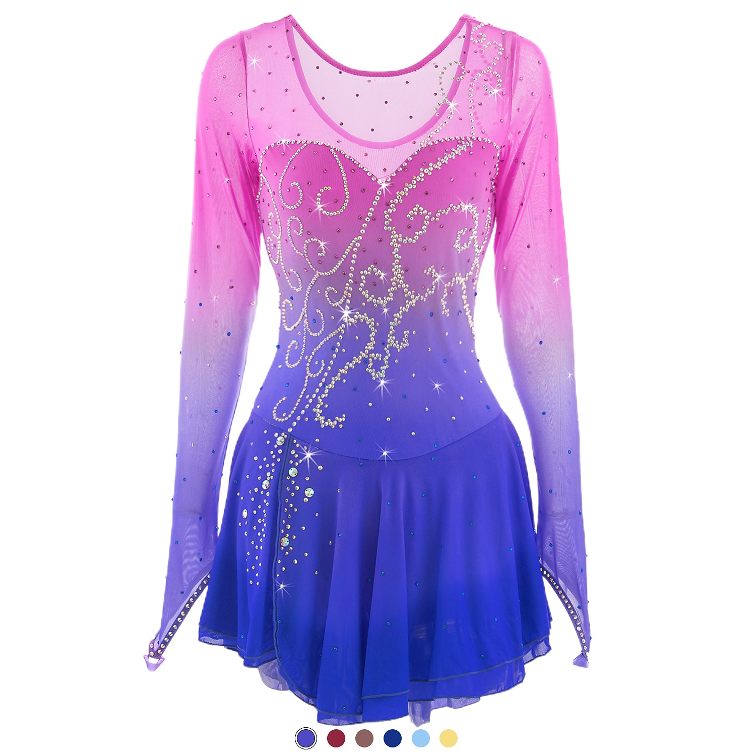 Eiskunstlaufkleid Damen Mädchen Eislaufen Kleider Austattungen Gelb Dunkelrot Pudriges Rosa Halo-Färbung Gitter Spandex Hochelastisch Wettbewerb Eiskunstlaufkleidung Eislaufen Eiskundstlauf 2025 - $104.99 –P1