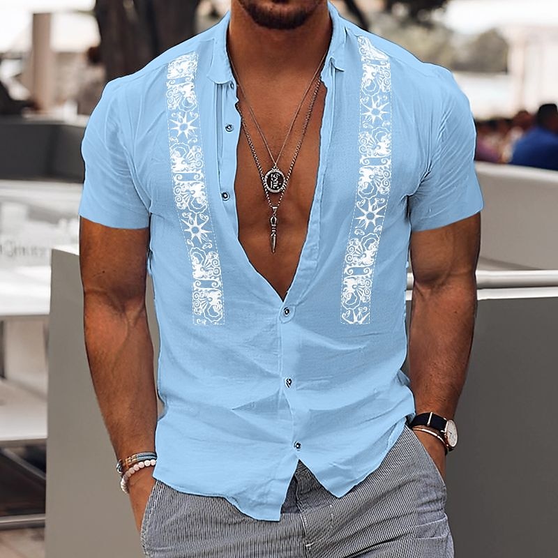 Herren Hemd Baumwoll-Leinenhemd Weißes Baumwollhemd Guayabera Hemd Sommerhemd Strandhemd Farbblock Urlaub Lässig Schwarz Weiß Blau Orange Kurzarm Revers Sommer Bekleidung 2025 - $21.99 –P2