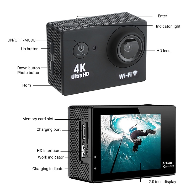 4K Ultra HD Action Camera 4K/30fps WiFi 2 inch 170D Underwater Waterproof Helmet Video Recording Sport Cameras Outdoor Camcorders Valentine's Day Gift 2026 - $54.99 –P9