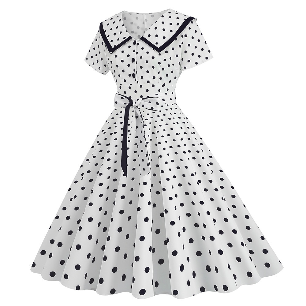 Pöttyös Retró 1950-es Egy vonalú ruha Rockabilly Swing ruha Pöttyös Női Alkalmi / Napi Lánybúcsú Felnőttek Ruha Hazatérő ruhák 2025 - GBP £18 –P10