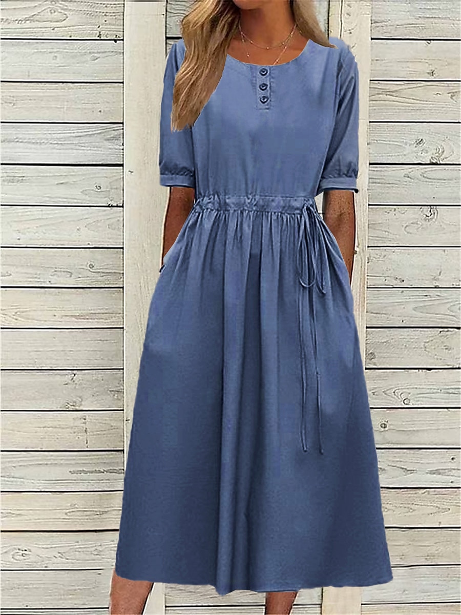 Per donna Blu marino Blu Viola chiaro Estate Primavera Autunno Vestito longuette Abito casual Vestito svasato Essenziale Moderno Informale Esterno Giornaliero Morbido Liscio Girocollo del 2025 a $23.99 –P5