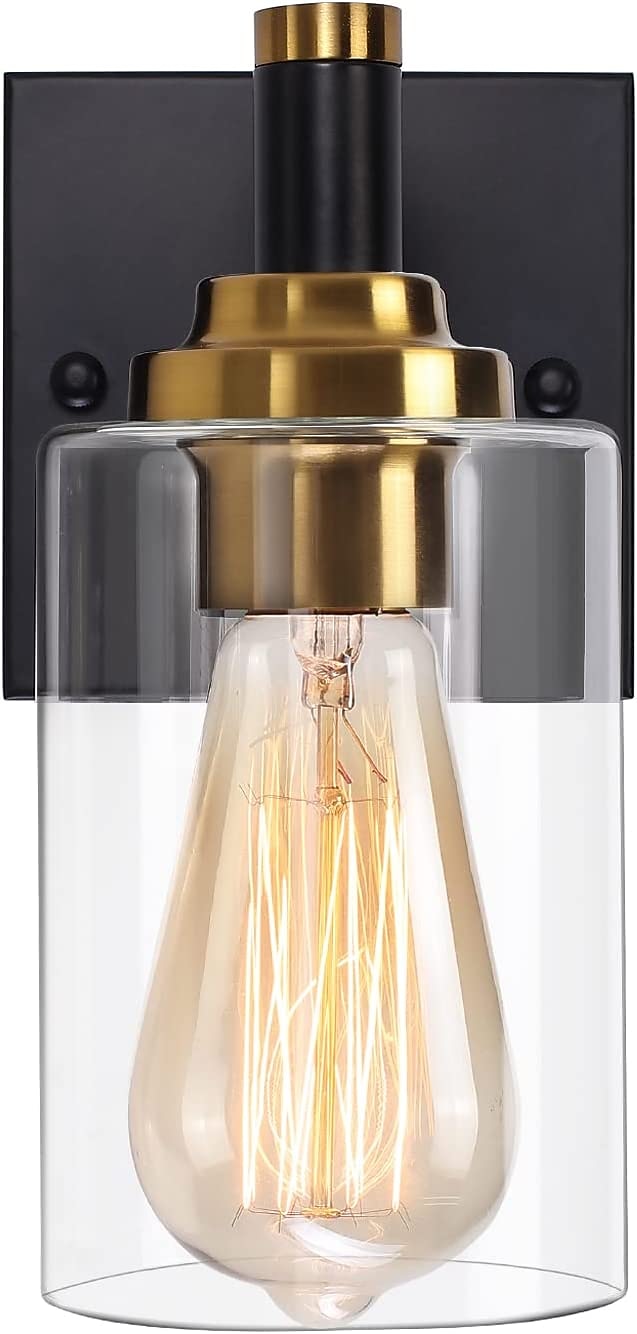 arandelas de parede pretas & arandela de parede dourada 1 luz, luminárias de parede modernas, arandelas de parede de fazenda com sombra de vidro transparente, arandelas para sala de estar, quarto, de 2026 por $66.99 –P8
