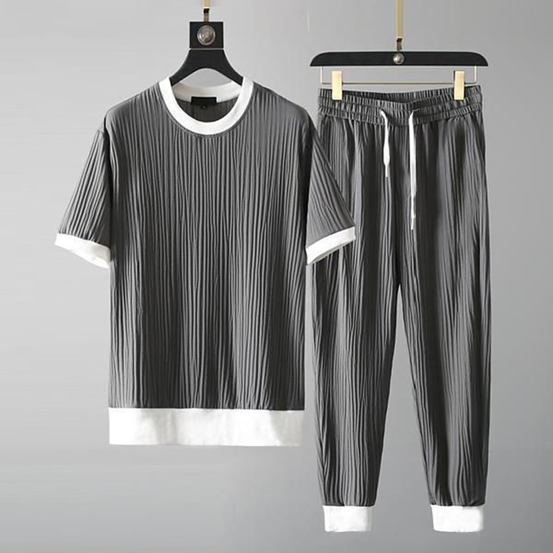 Men's 2 Pieces Outfits T-Shirt and Drawstring Shorts Set Color Block Crew Neck Daily Wear Vacation Short Sleeves 2 Piece Clothing Apparel Fashion Sport Casual 2024 - $24.99 –P3