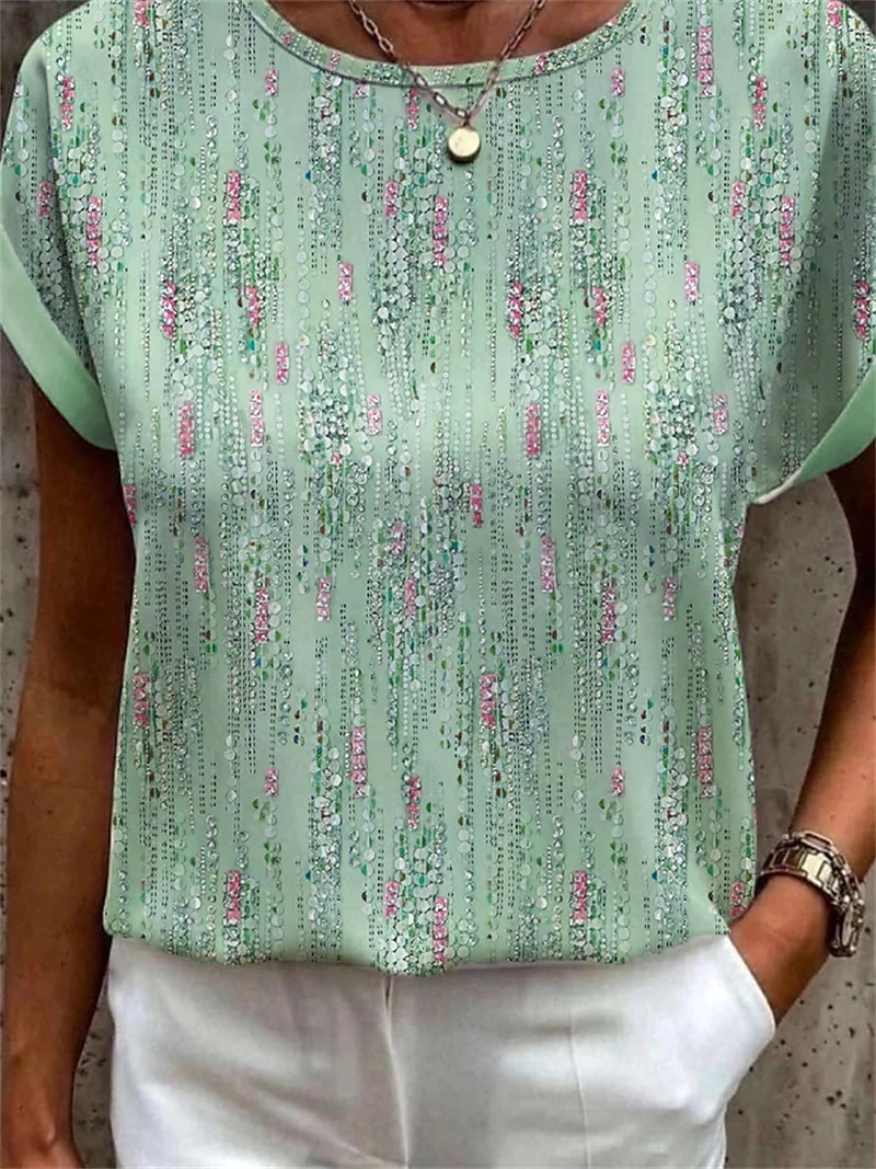 Women's T Shirt Graphic Basic Short Sleeve Round Neck Regular Tops Daily Weekend Print Yellow Pink Blue Orange Green 2025 - $19.99 –P2