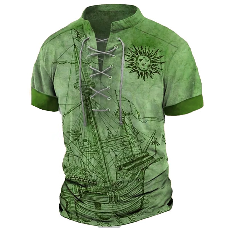 Men's T Shirt Graphic World Map Stand Collar Clothing Apparel 3D Print Daily Sports Going out Short Sleeve Lace up Print Vintage Fashion Designer Stylish 2025 - $21.99 –P10