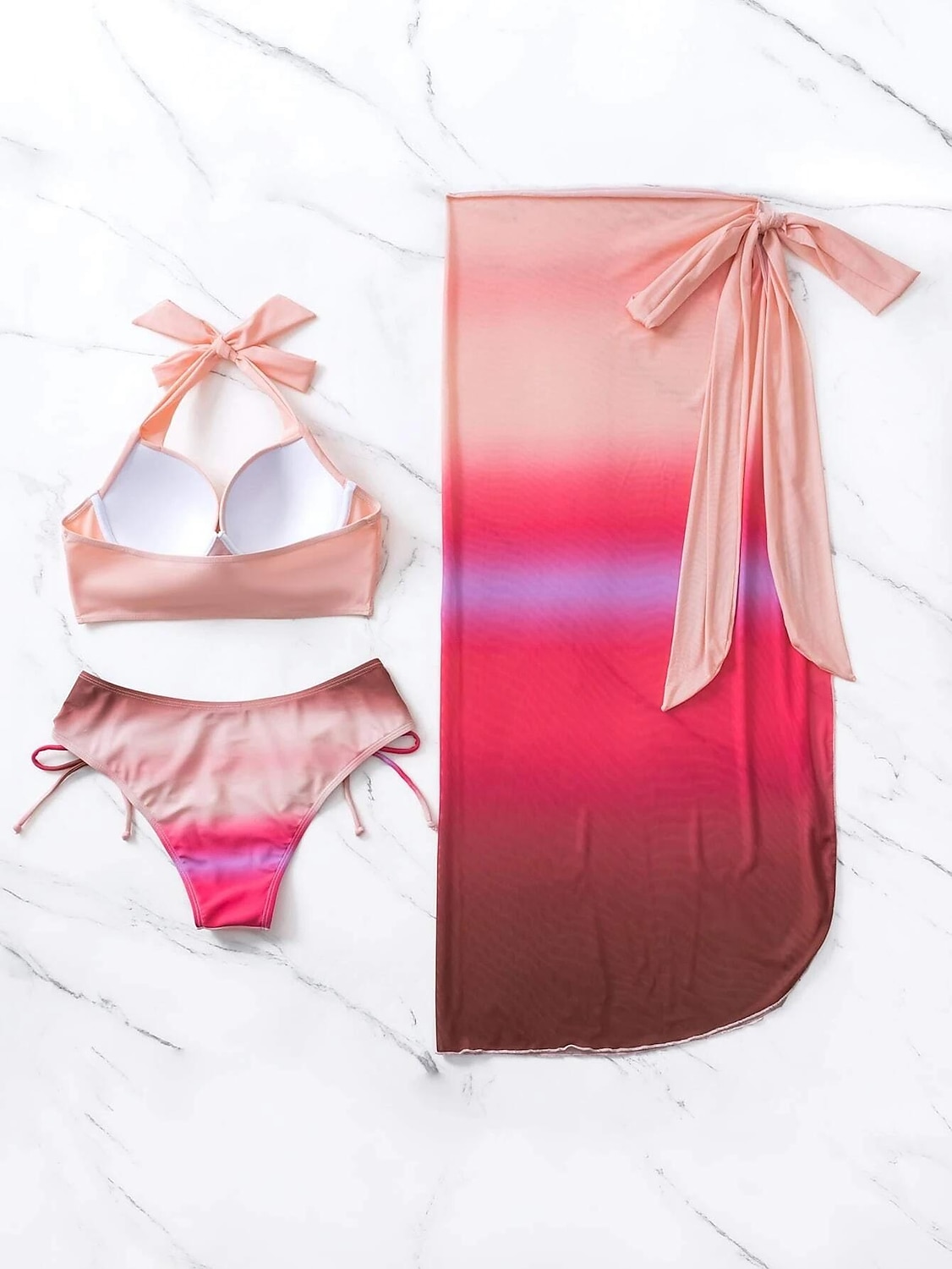 Dam Vanligt Badkläder Bikini Strandbotten Tre delar Kjol Baddräkt 3 st Tryck Standkläder Sommar Gradientfärg Ärmlös Baddräkter 2025 - $41.99 –P10