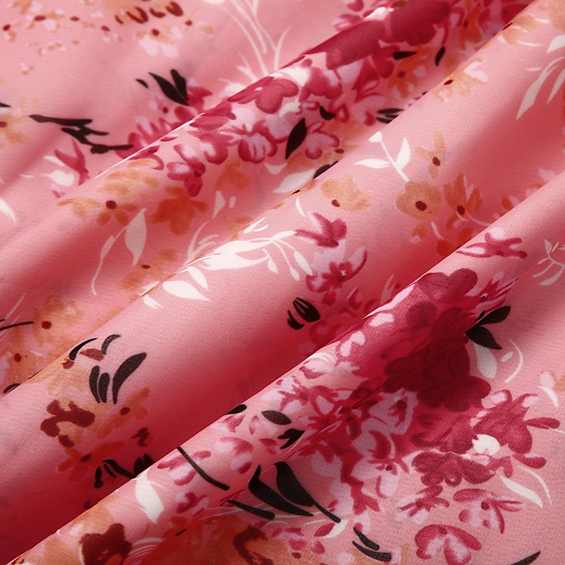 damen swingkleid maxi langes kleid rosa langarm floral print frühling sommer tiefes v elegant boho 2022 s m l xl xxl xxxl 2025 - $33.99 –P9