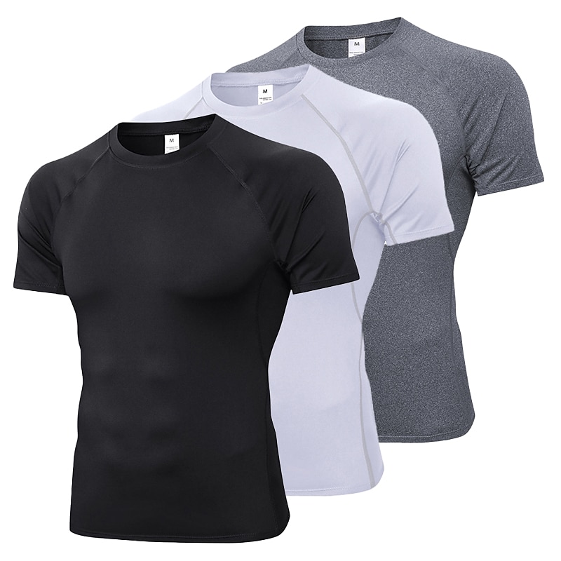 Paquete de 3 camisas de compresión para hombre, manga larga, capa base,  secado rápido, camisetas deportivas para correr