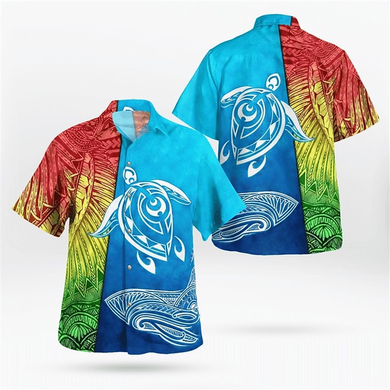 Férfi Trópusi virágok Totem Teknősök Ing Hawaii ing Aloha ing Rövid ujjú Ing Kubai nyakörv Sportok Divat Utcai sikk Szabadtéri Hétköznapi Hawaii Sötétkék Medence Bíbor S M L 2025 - $24.99 –P4
