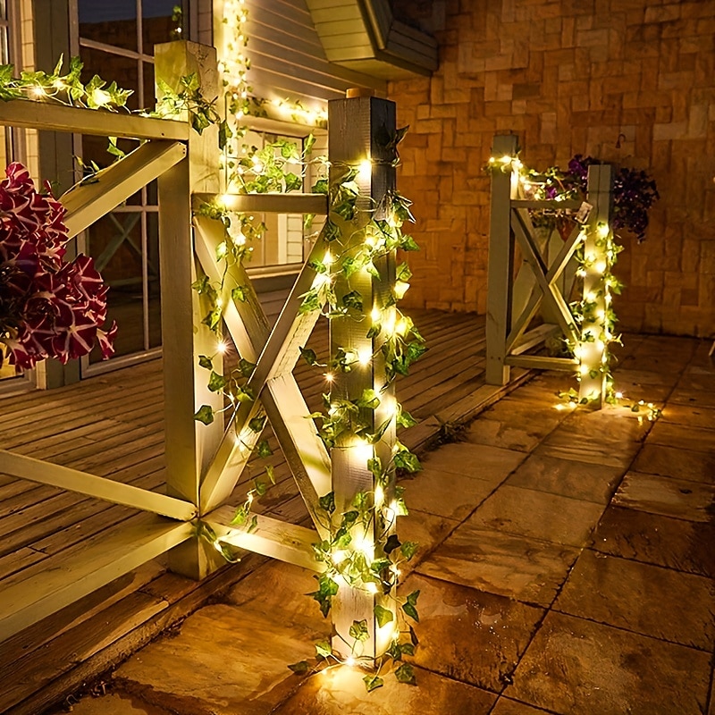 luci a stringa solari a led impermeabili ip65, decorazione esterna a forma di foglia di edera per il giardino di Natale&amp;feste in terrazza del 2025 a $11.99 –P2