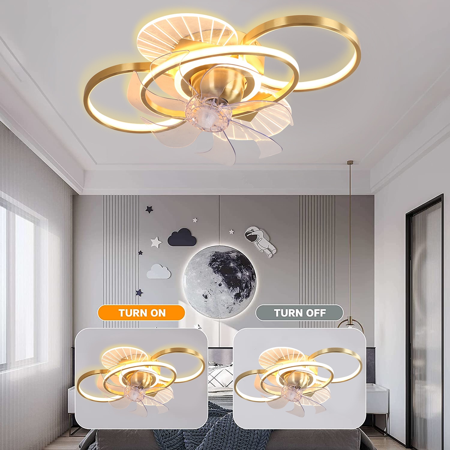 takvifte med lys dimbar sirkeldesign krystall 62cm 6 vindhastigheter moderne takvifte for soverom, stue app& fjernkontroll 110-240v 2025 - $475.09 –P3