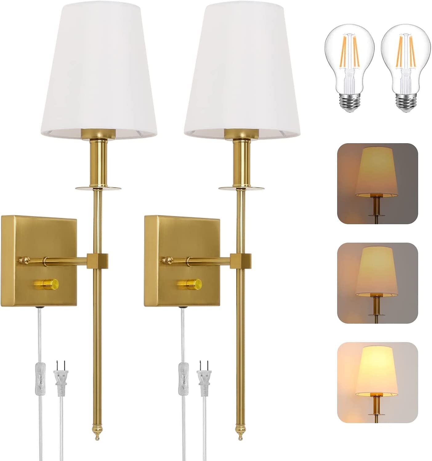 plug-in applique da parete applique dimmerabili 1 pz, lampada da parete con paralume in tessuto bianco con cavo plug-in da 6 piedi, applique da parete per interni lampada da parete, per corridoio del 2025 a $66.99 –P1