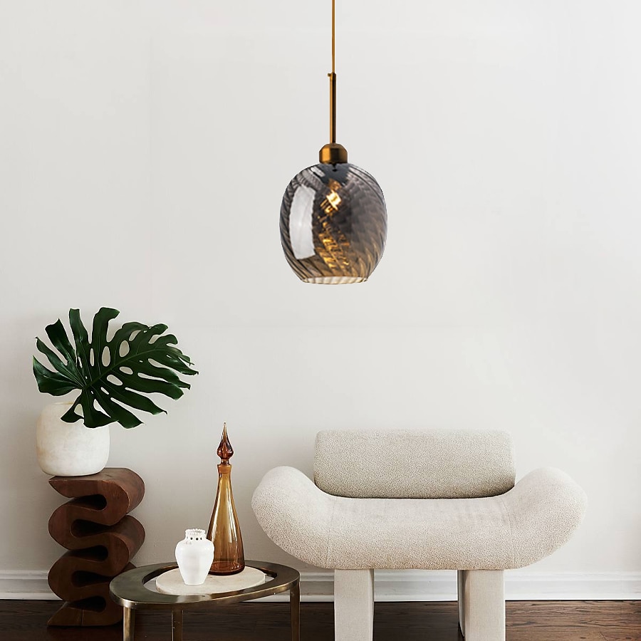 Lampes suspendues à LED îlot de cuisine en verre 10 "éclairage en verre soufflé à la main luminaires d'entrée de foyer de ferme moderne globe suspendu au plafond sur la table ambre/gris fumé 110-240v de 2025 ? $135.99 –P13