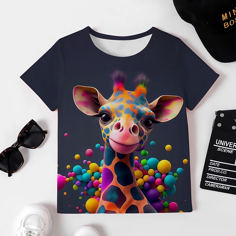 Para Meninas 3D Gráfico Desenho Animado Girafa Camisa Camiseta Manga Curta Impressão 3D Verão Primavera Ativo Moda Estilo bonito Infantil 3-12 anos Ao ar livre Casual Diário Normal de 2026 por $11.99 –P2