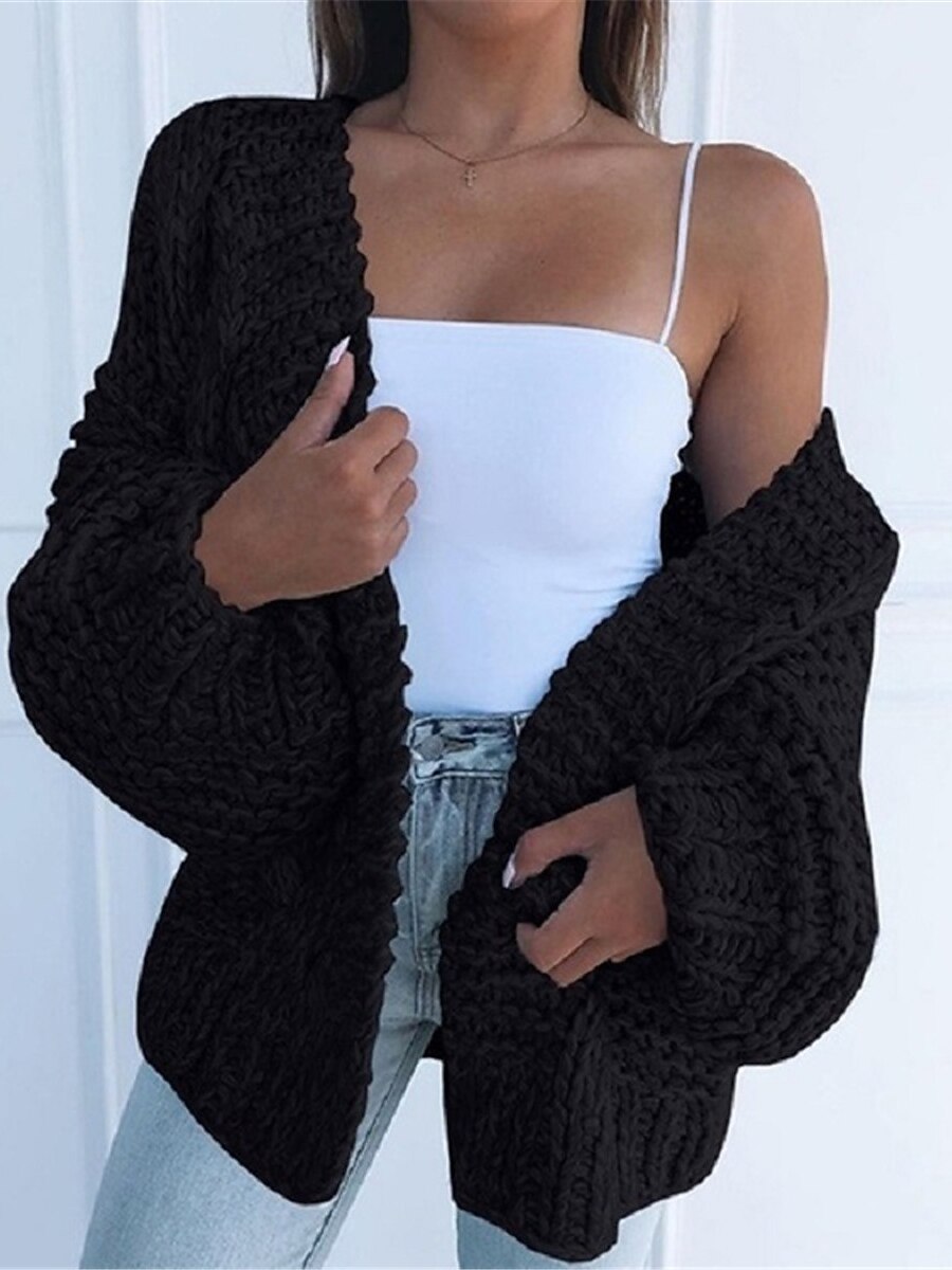 Women's Cardigan Sweater Open Front Cable Knit Acrylic Oversized Summer Spring Daily Going out Weekend Stylish Casual Soft Long Sleeve Solid Color Black White Pink S M L 2023 - US $29.99 –P5