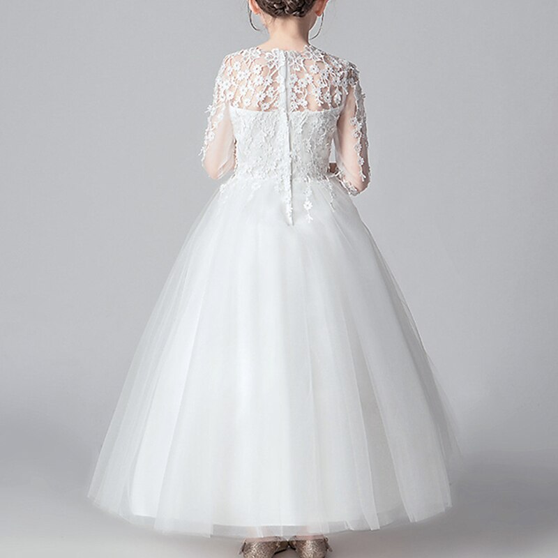 kinderkleidung Mädchen Blumenmädchen Kleid Kleid Party Kleid Feste Farbe 3/4 Ärmel Leistung Hochzeit Party Spitze Gitter Modisch bezaubernd Prinzessin Polyester Maxi Spitzenkleid abendkleider 2025 - $45.99 –P6