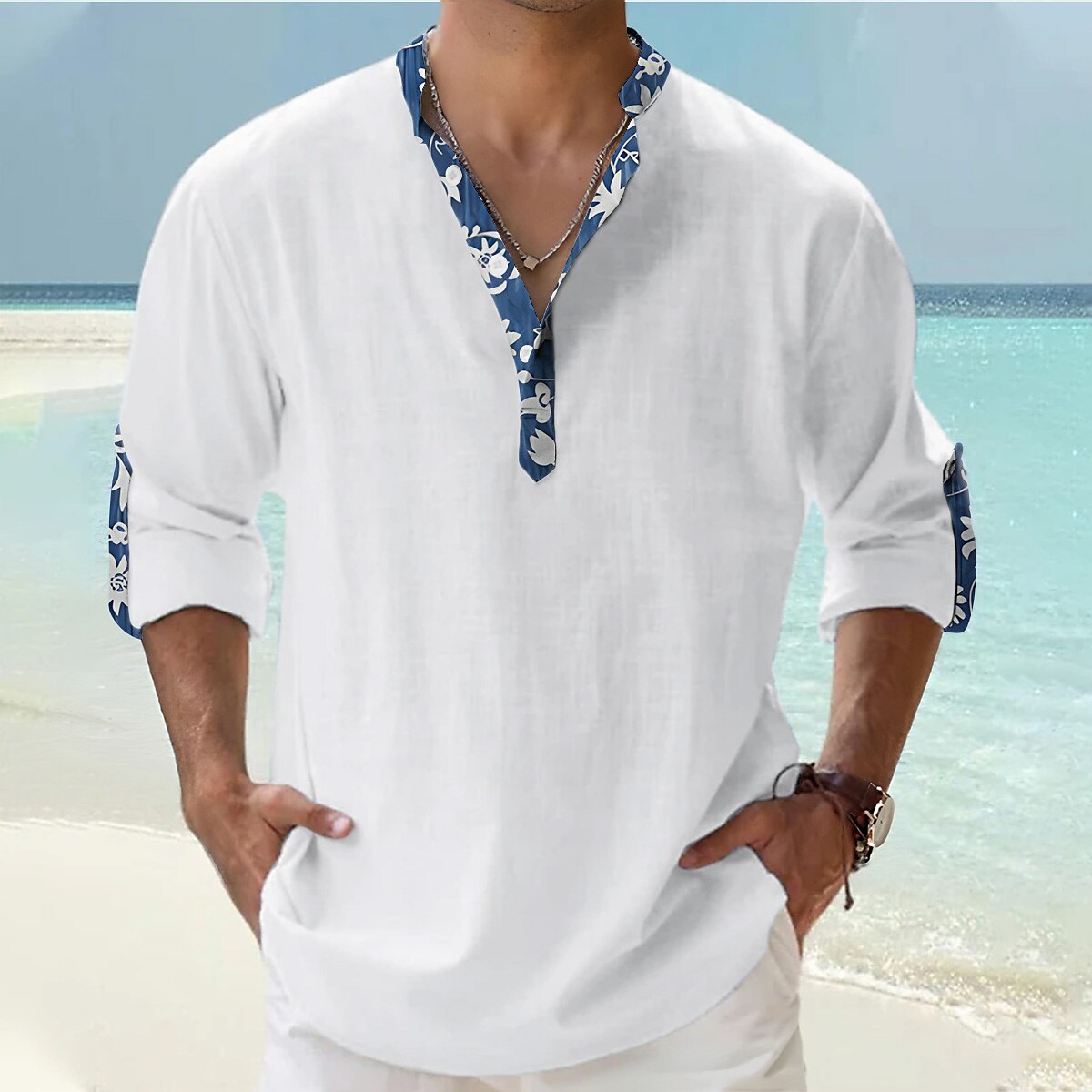 Herr Blommig Tropiska blommor Skjorta Hawaii skjorta Aloha skjorta Långärmad Skjorta Hög krage Mode Streetwear Designer Utomhus Gata Ledigt Svart Vit Rodnande Rosa S M L 2025 - $24.99 –P1