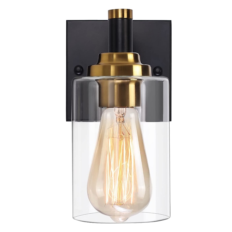 arandelas de parede pretas & arandela de parede dourada 1 luz, luminárias de parede modernas, arandelas de parede de fazenda com sombra de vidro transparente, arandelas para sala de estar, quarto, de 2026 por $66.99 –P10