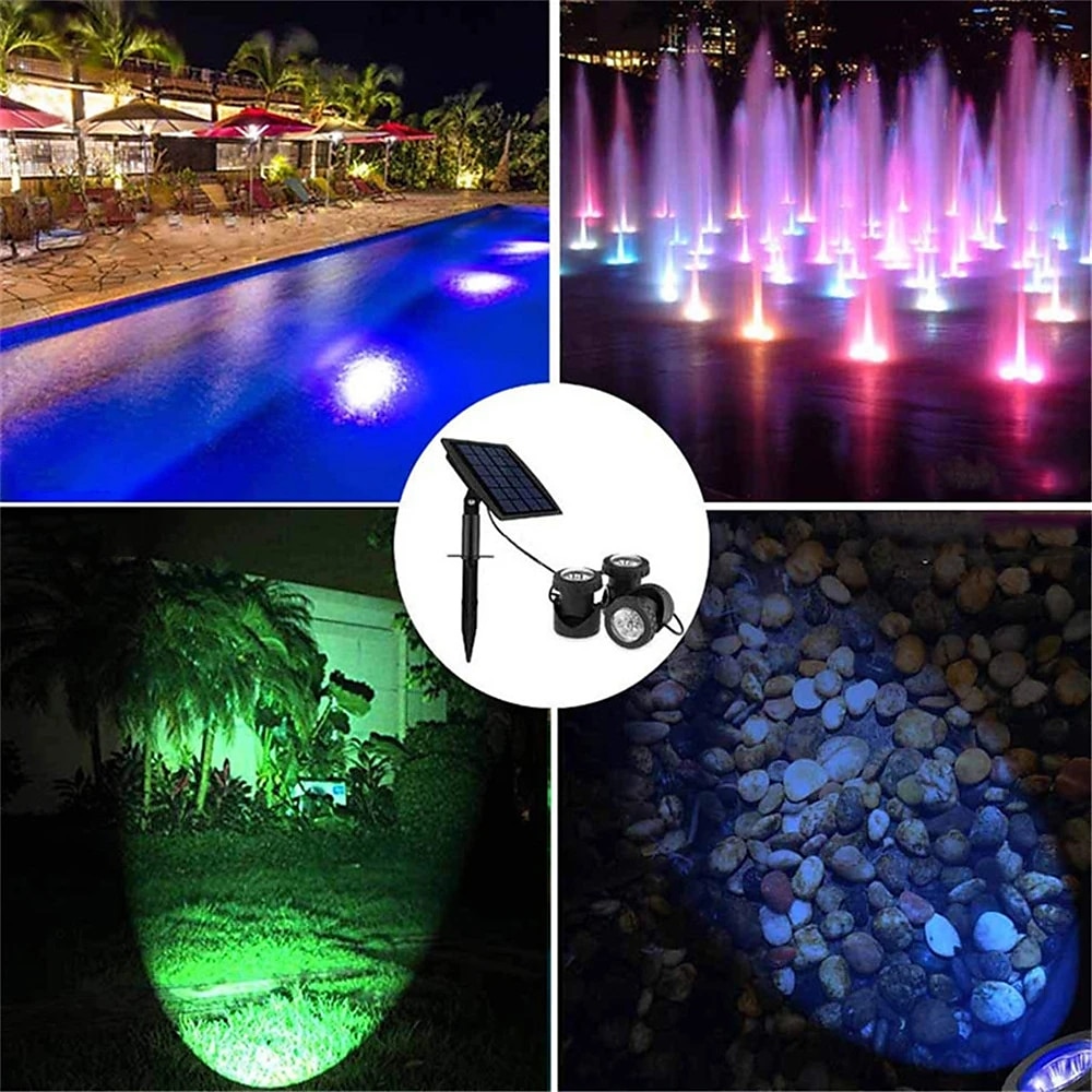 Lampe solaire à LED - Projecteur d'extérieur à changement de couleur RVB, lampe solaire étanche IP68 pour l'aménagement paysager du jardin de 2025 ? $28.99 –P6