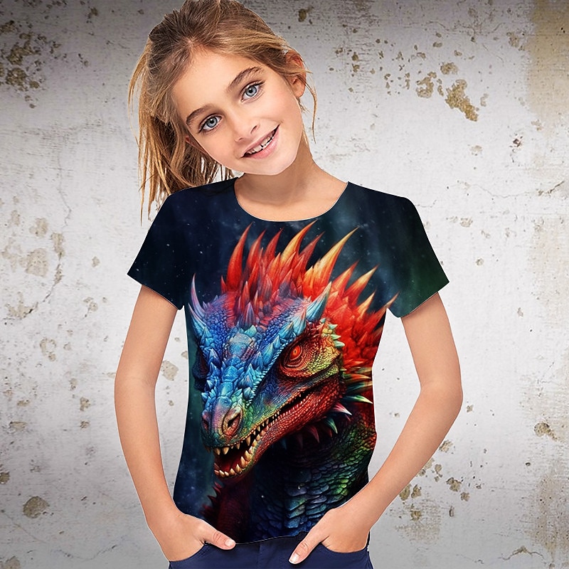 Dívčí 3D Grafika Zvíře Dinosaurus Tričko Košilky Krátký rukáv 3D tisk Léto Jaro Aktivní Módní Šik ven Polyester Děti 3-12 let Venkovní Ležérní Denní Běžný 2025 - $11.49 –P7