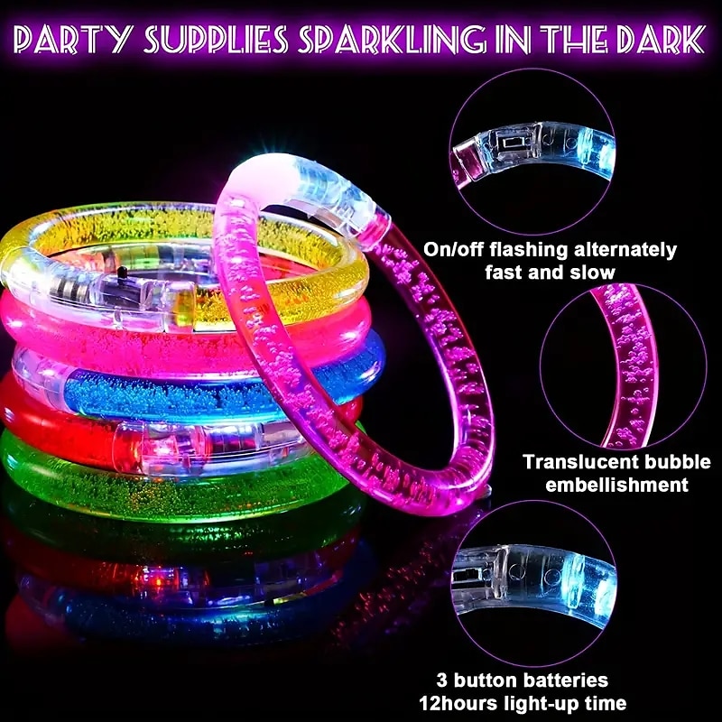 2025年 5 個アクリル光るブレスレットバブルブレスレット LED 点滅ブレスレットバーコンサートイベント小道具ライトアップおもちゃ用品感謝祭結婚式ブライダルシャワー婚約独身誕生日パーティーサプライヤー  コレクション – $14.99 –P2