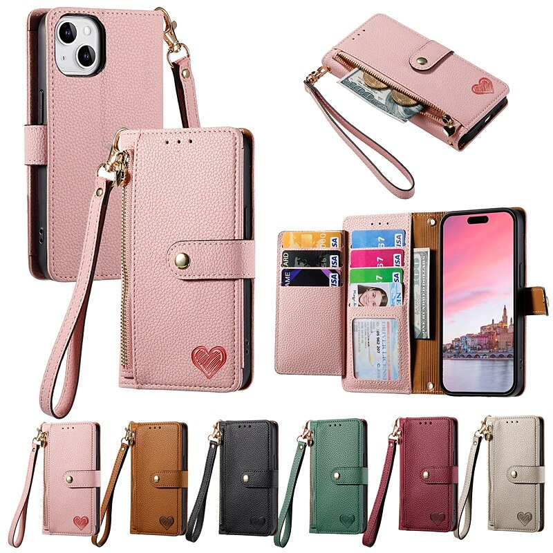 Zipper Leather Wallet Case For iPhone 14 15 Pro Max 13 12 11 XR 7 8 Flip  Cover