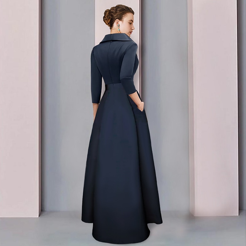 Tuta  Completo Madre della Sposa Tuxedo Ospite di Matrimonio Formale Partito Elegante Collo Camicia Semplice Lunghezza alla Caviglia Satin Manica 3/4 con Fiocco(i) 2025 taglia personalizzata gratuita del 2025 a $155.99 –P5