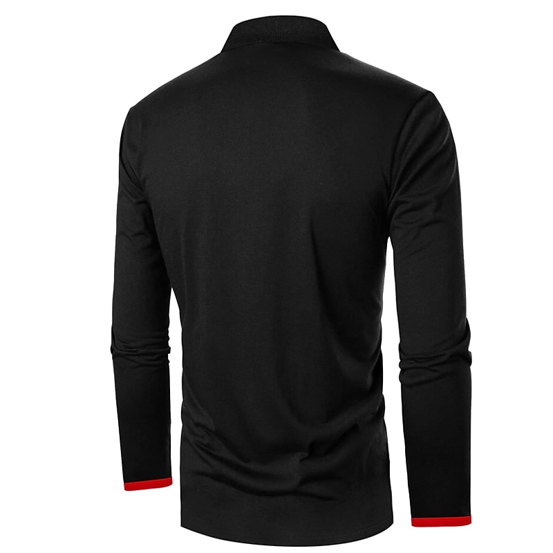 Men's Button Up Polos Polo Shirt Casual Holiday Lapel Long Sleeve Fashion Basic Plain Button Summer Regular Fit Fire Red Black Dark navy Button Up Polos 2025 - $21.99 –P11