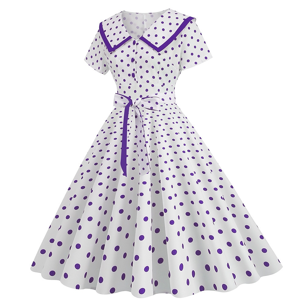 Pöttyös Retró 1950-es Egy vonalú ruha Rockabilly Swing ruha Pöttyös Női Alkalmi / Napi Lánybúcsú Felnőttek Ruha Hazatérő ruhák 2025 - GBP £18 –P2