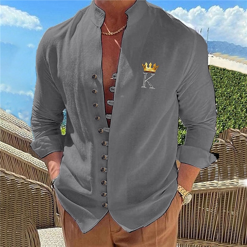 Herr Geometriska mönster Bokstav Dubbel (264x234 cm) Skjorta Knapp upp skjorta Långärmad Mode Streetwear Designer Utomhus Ledigt Dagligen Sommar Vår Höst Hög krage Mönster Svart Vit Rodnande Rosa Bl 2025 - $26.99 –P4