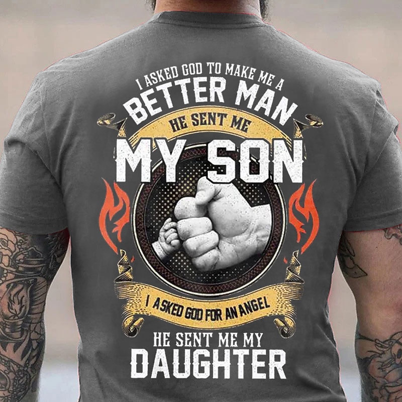 Mannen Papa Graphic Tee 'God maakte me een betere man met mijn zoon mijn dochter mijn engel' Korte Mouw Familie T-Shirt 2026 - $21.99 –P9