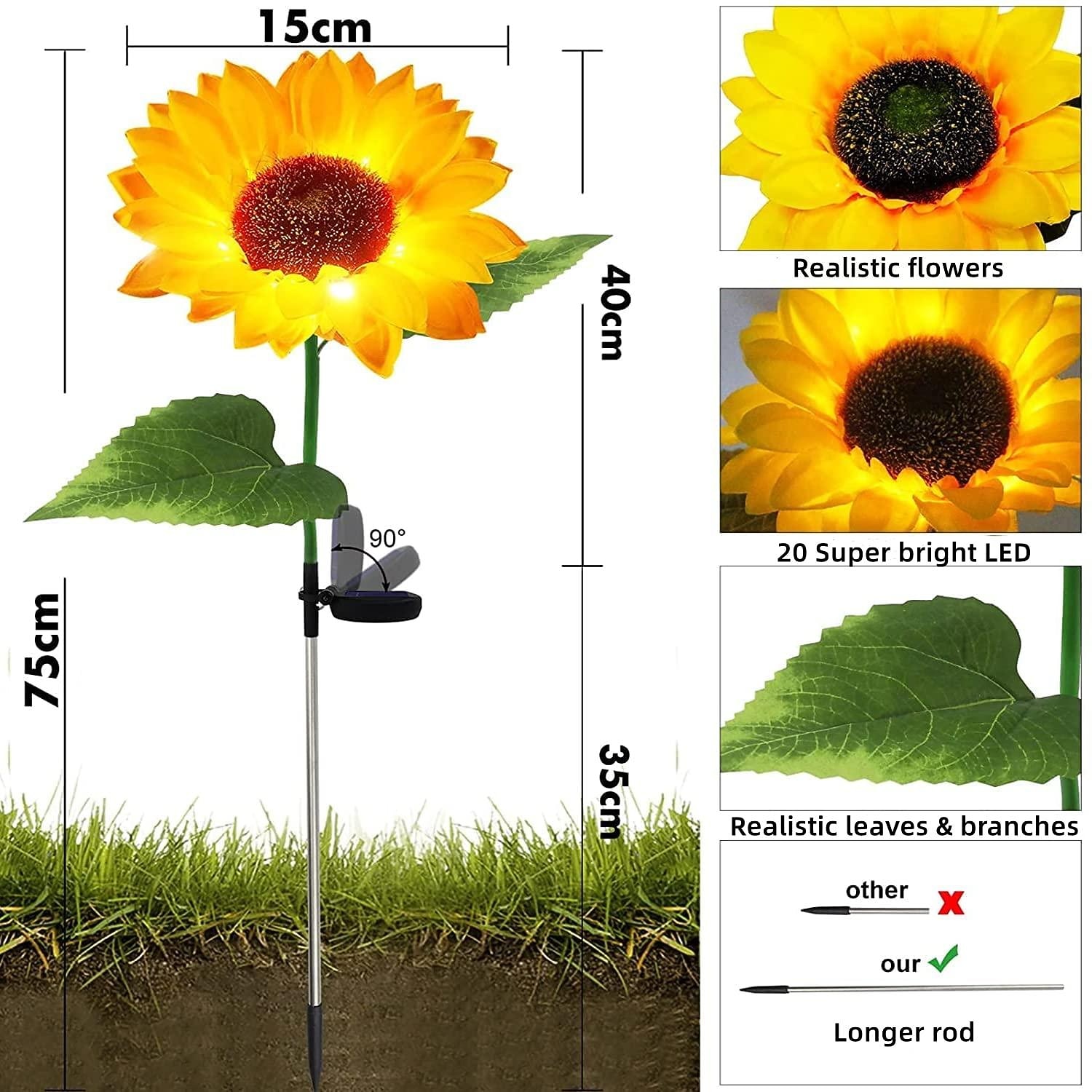 luci a girasole alimentate ad energia solare, luci solari da giardino, paletti decorativi per fiori da giardino a LED per esterni per decorazioni di vialetti e prati del 2025 a $11.49 –P4