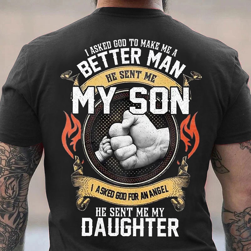 Mannen Papa Graphic Tee 'God maakte me een betere man met mijn zoon mijn dochter mijn engel' Korte Mouw Familie T-Shirt 2026 - $21.99 –P10