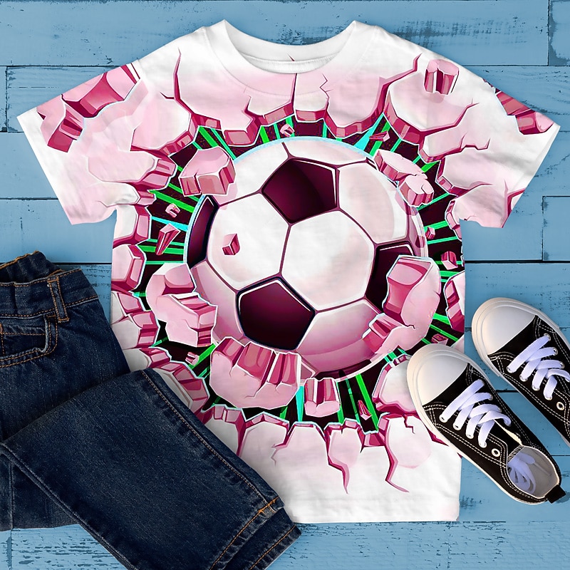 Jungen 3D Graphic Fußball T-Shirt Kurzarm 3D-Druck Sommer Frühling Aktiv Sport Modisch Polyester kinderkleidung 3-12 Jahre Outdoor Casual Täglich Regular Fit 2026 - $7.49 –P3