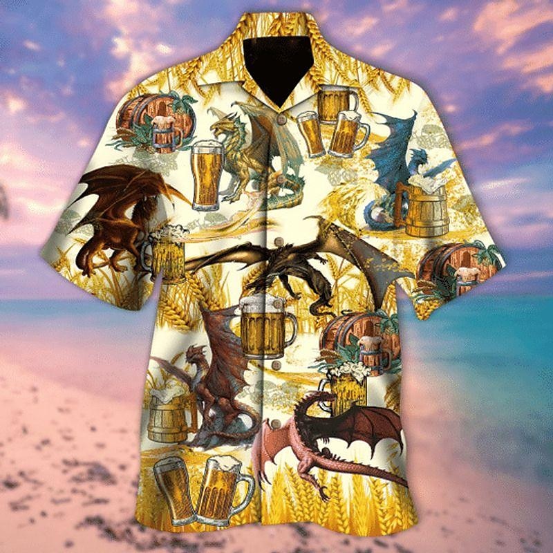 Voor heren Draak Overhemd Overhemd met knopen Korte mouw Tropisch Modieus Hawaii Casual Feestdagen Strand Zomer Lente Strijkijzer Afdrukken Button-omlaag Zwart Wit Bruin Khaki 2025 - $24.99 –P4