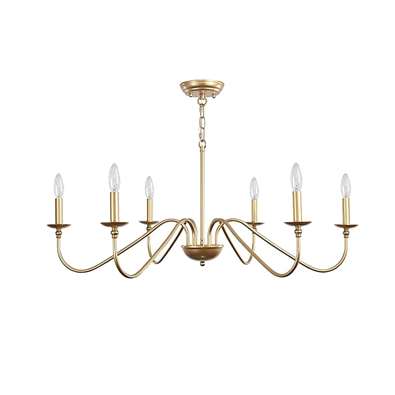 Gold Chandelier 6-Light Modern Brass Farmhouse Chandelier Wrought Iron Classic Candle Ceiling Pendant Light Fixture for Dining Room Living Room Kitchen Island Entry Stairwell, Dia 35" 110-240V 2025 - $292.29 –P3