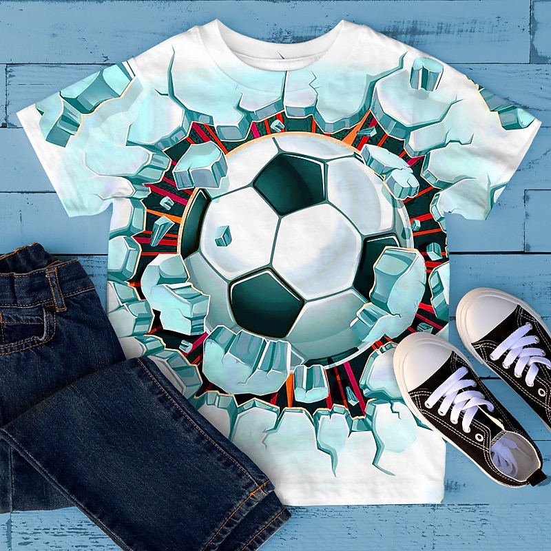 Jungen 3D Graphic Fußball T-Shirt Kurzarm 3D-Druck Sommer Frühling Aktiv Sport Modisch Polyester kinderkleidung 3-12 Jahre Outdoor Casual Täglich Regular Fit 2026 - $7.49 –P2
