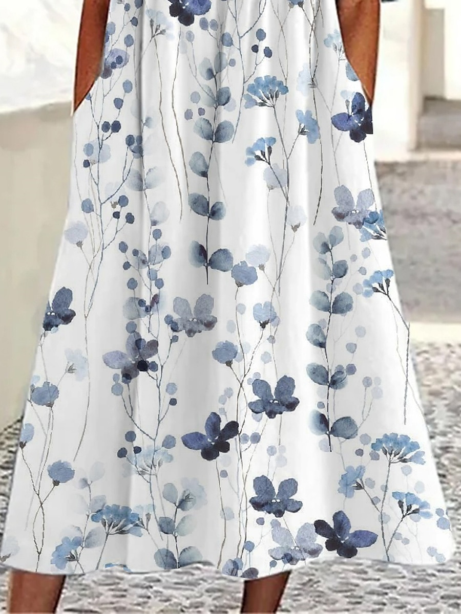 Pentru femei Rochii Midi Rochie A line Rochie de vară Rochie imprimata Modă Modern Mânecă din dantelă În aer liber Vacanță Zilnic Fit regulat Floral Manșon scurt Gât festonat Alb Vară Primăvară 2025 - $29.99 –P3