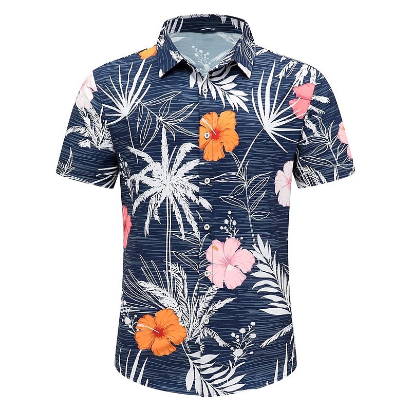 Férfi Virágos Kókuszfa Busz Ing Hawaii ing Aloha ing Rövid ujjú Ing Térfogatcsökkenés Divat Utcai sikk Dizájn Szabadtéri Utca Hétköznapi Fekete Sárga Sötétkék S M L 2025 - $24.99 –P12