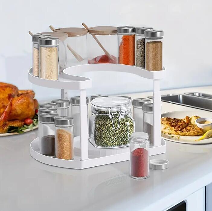 Kitchen Spice Jars Rack Lazy Susan 2 Tiers Seasoning Storage Holder  Stainless