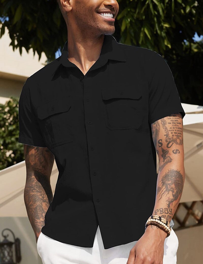 Bărbați Cămașă Cămașă de vară Cămașă casual Cămașă de plajă Camașă cu nasturi Negru Alb Bleumarin Caisă Gri Manșon scurt Simplu Rever Vacanță Zilnic Buzunar frontal Îmbrăcăminte Poliester Modă Casual 2025 - $20.99 –P6