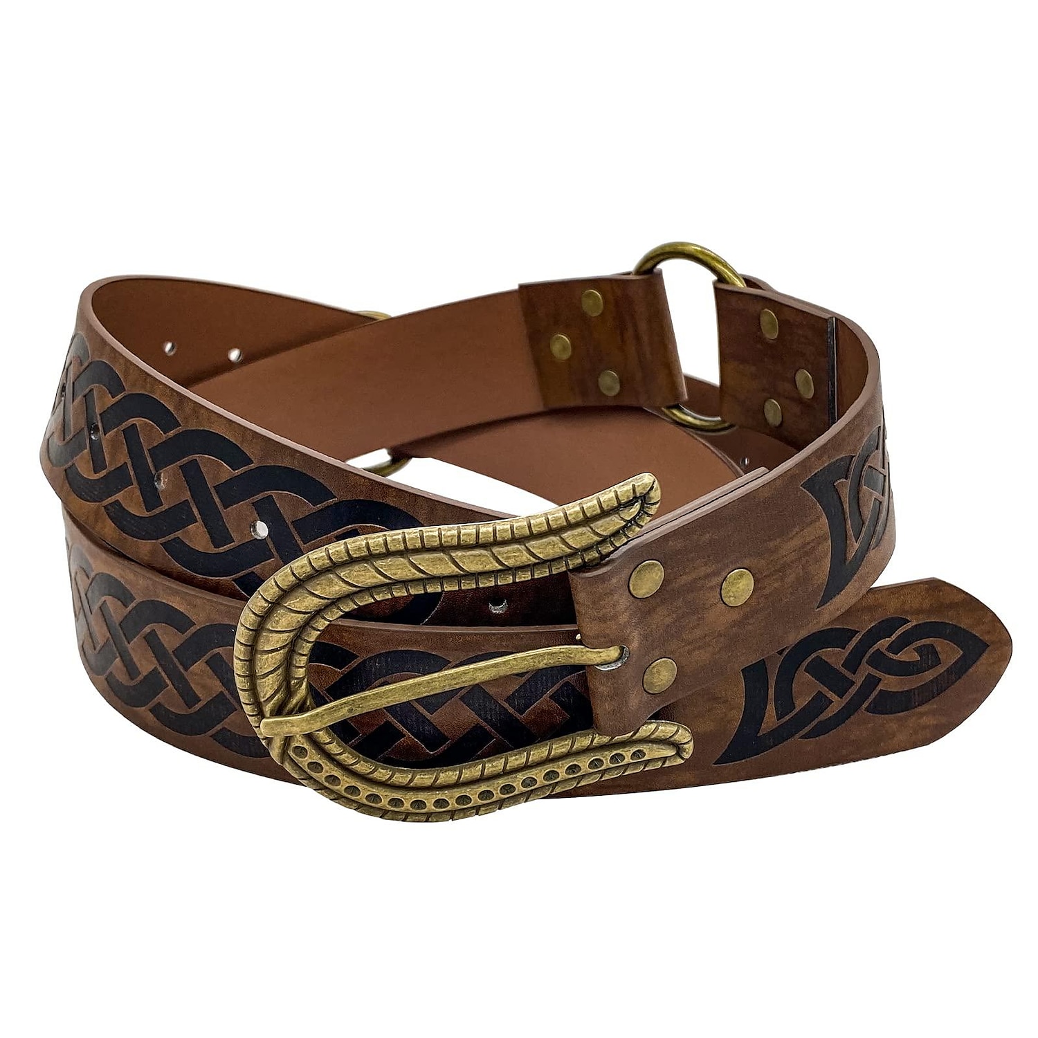 Ceinture Gothique Médiévale En Cuir - Boucle Laiton à Nœud Celtique, Style Viking, Neuf